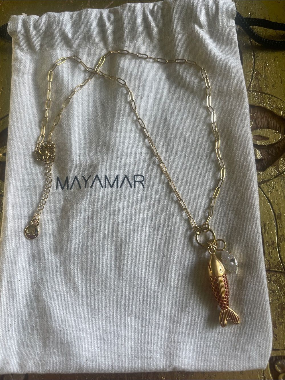 MAYAMAR Gold Koi Fish Pendant Necklace with Marquis Cubic Zirconia Charm 24k